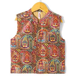 Babyhug 100% Cotton Woven Full Sleeves Kurta & Pyjama Set With Ikat Print Jacket - Green