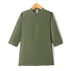 Babyhug 100% Cotton Woven Full Sleeves Kurta & Pyjama Set With Ikat Print Jacket - Green