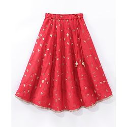 Babyhug Woven Sleeveless Sequenced Choli With Embroidered Lehenga And Dupatta - Red