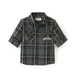 Babyhug 100% Cotton Knit Full Sleeves Shirt Checkered - Olive Green