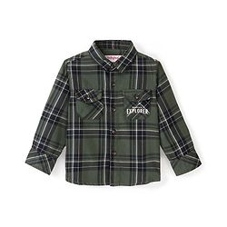 Babyhug 100% Cotton Knit Full Sleeves Shirt Checkered - Olive Green