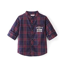 Babyhug 100% Cotton Full Sleeves Mandarin Collar Checks Shirt -Red and Blue