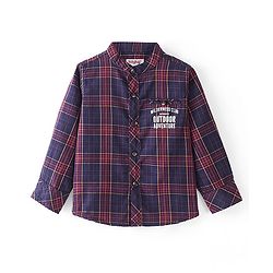 Babyhug 100% Cotton Full Sleeves Mandarin Collar Checks Shirt -Red and Blue