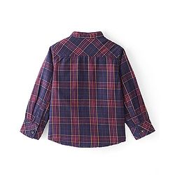Babyhug 100% Cotton Full Sleeves Mandarin Collar Checks Shirt -Red and Blue