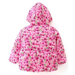 Babyhug 100% Cotton Full Sleeves Hooded Quilted  Jacket With Floral Print - Pink