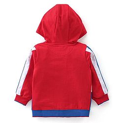 Babyhug Cotton Knit Full Sleeves Hooded Jacket with T-Shirt & Lounge Pant - Blue & Red