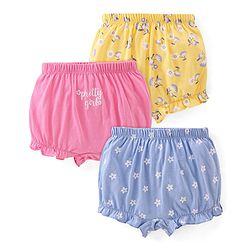 Babyhug 100% Cotton Knit Floral Print Bloomers Pack of 3 - Multicolour
