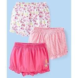 Babyhug 100% Cotton Knit Bloomers Butterfly Print Pack of 3 - Pink & White