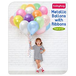 Babyhug Metallic Balloons with Ribbons Pack of 53 (Colour & Print May Vary)