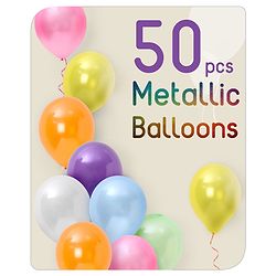 Babyhug Metallic Balloons with Ribbons Pack of 53 (Colour & Print May Vary)