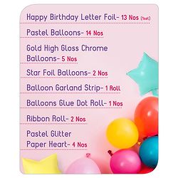 Babyhug Pastel Theme Birthday Decor Kit - Pack of 68 - Multicolour | Elegant Setup for Special Occasions