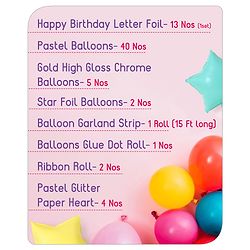 Babyhug Pastel Theme Birthday Decor Kit - Pack of 68 - Multicolour | Elegant Setup for Special Occasions