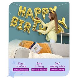 Babyhug Happy Birthday Gold Foil Letter Balloons - Pack of 13