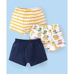 Babyhug 100% Cotton Knit Lion Print Trunks Pack of 3 - White Blue & Yellow