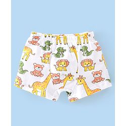 Babyhug 100% Cotton Knit Lion Print Trunks Pack of 3 - White Blue & Yellow