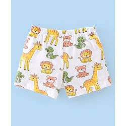 Babyhug 100% Cotton Knit Lion Print Trunks Pack of 3 - White Blue & Yellow