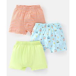 Babyhug 100% Cotton Knit Farm Print Trunks Pack of 3 - Green Blue & Red