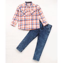 Babyhug Full Sleeves Checkered Shirt & Jeans - Multicolor & Blue