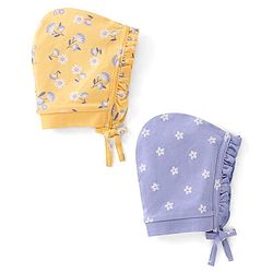 Babyhug 100% Cotton Caps Floral Print Pack of 2  Purple & Yellow - Diameter 11.5 Cm
