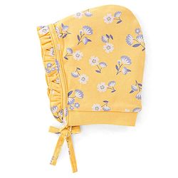 Babyhug 100% Cotton Caps Floral Print Pack of 2  Purple & Yellow - Diameter 11.5 Cm
