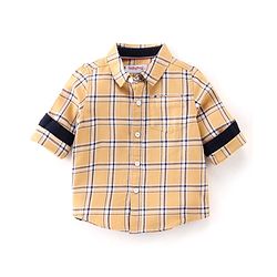 Babyhug 100% Cotton Knit Full Sleeves Shirt & Jeans Checkered - Yellow & Blue