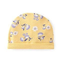 Babyhug 100% Cotton Knit Cap Mittens & Booties Set Floral Print- Yellow