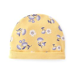 Babyhug 100% Cotton Knit Cap Mittens & Booties Set Floral Print- Yellow