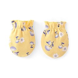 Babyhug 100% Cotton Knit Cap Mittens & Booties Set Floral Print- Yellow