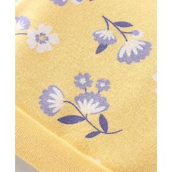 Babyhug 100% Cotton Knit Cap Mittens & Booties Set Floral Print- Yellow