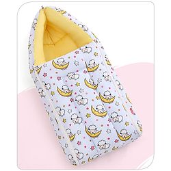 Babyhug 100% Cotton Sleeping Bag Cum Carry Nest Sheep On the Moon Print- Light Blue