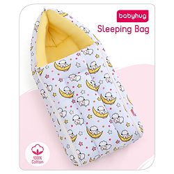 Babyhug 100% Cotton Sleeping Bag Cum Carry Nest Sheep On the Moon Print- Light Blue