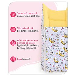 Babyhug 100% Cotton Sleeping Bag Cum Carry Nest Sheep On the Moon Print- Light Blue