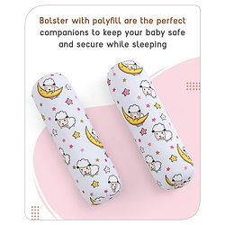 Babyhug 100% Cotton Bedding Set with Neck Pillow And Bolsters Set Sheep on Moon Print - White & Yellow