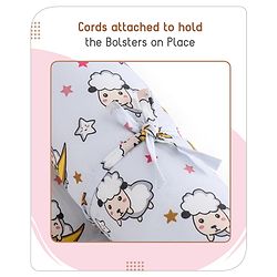 Babyhug 100% Cotton Bedding Set with Neck Pillow And Bolsters Set Sheep on Moon Print - White & Yellow
