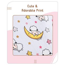 Babyhug 100% Cotton Bedding Set with Neck Pillow And Bolsters Set Sheep on Moon Print - White & Yellow