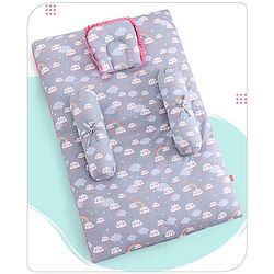 Babyhug 100% Cotton Bedding Set with Neck Pillow And Bolsters Set Sheep on Moon Print - White & Yellow