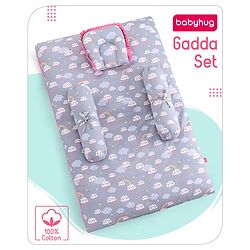 Babyhug 100% Cotton Bedding Set with Neck Pillow And Bolsters Set Sheep on Moon Print - White & Yellow