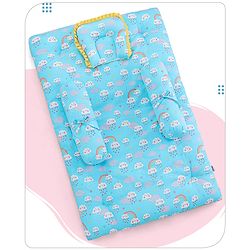 Babyhug 100% Cotton Bedding Set with Neck Pillow And Bolsters Set Cloud Rainbow Print - Blue