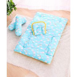 Babyhug 100% Cotton Bedding Set with Neck Pillow And Bolsters Set Cloud Rainbow Print - Blue