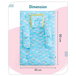 Babyhug 100% Cotton Bedding Set with Neck Pillow And Bolsters Set Cloud Rainbow Print - Blue