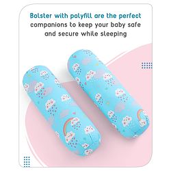 Babyhug 100% Cotton Bedding Set with Neck Pillow And Bolsters Set Cloud Rainbow Print - Blue