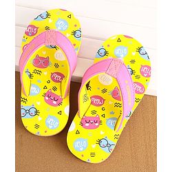 Cute Walk by Babyhug Slip On Flip Flops Kitty Print- Yellow & Pink