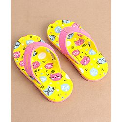Cute Walk by Babyhug Slip On Flip Flops Kitty Print- Yellow & Pink