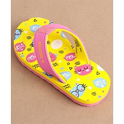 Cute Walk by Babyhug Slip On Flip Flops Kitty Print- Yellow & Pink