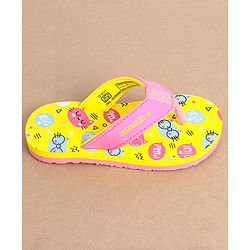 Cute Walk by Babyhug Slip On Flip Flops Kitty Print- Yellow & Pink