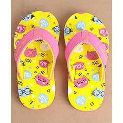 Cute Walk by Babyhug Slip On Flip Flops Kitty Print- Yellow & Pink