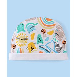 Babyhug 100% Cotton Knit Cap Mittens & Booties  Animal Print- Multicolor