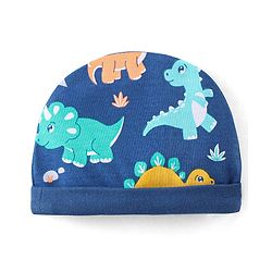 Babyhug 100% Cotton Knit Cap Mittens and Booties Dino Print - Navy Blue