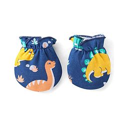 Babyhug 100% Cotton Knit Cap Mittens and Booties Dino Print - Navy Blue