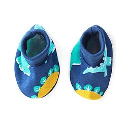 Babyhug 100% Cotton Knit Cap Mittens and Booties Dino Print - Navy Blue
